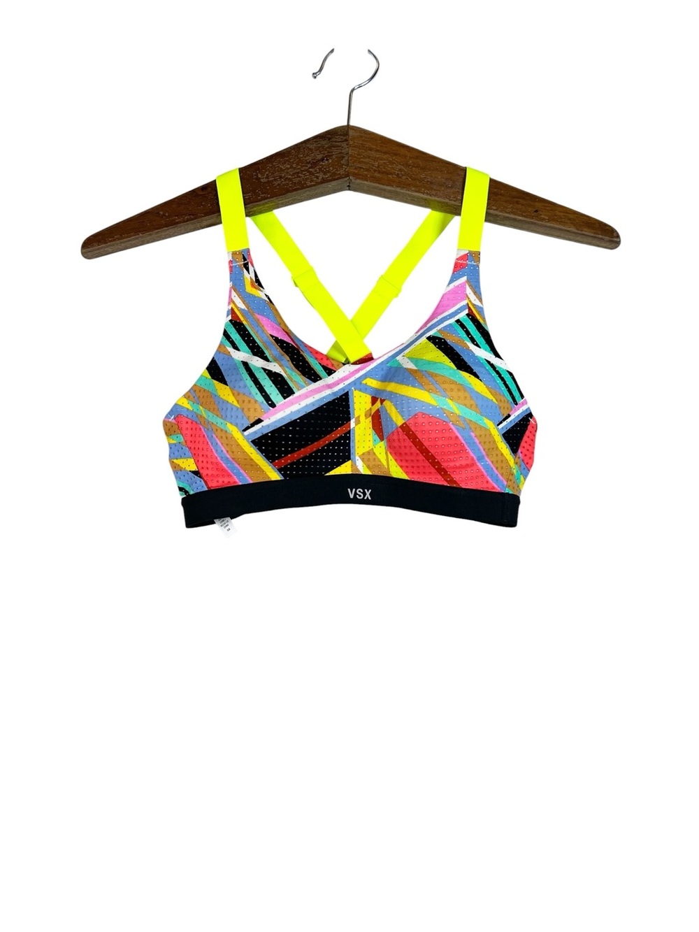 Victoria’s Secret VSX Multicolored Geometric Sports Bra Size 32A Gym Athletic